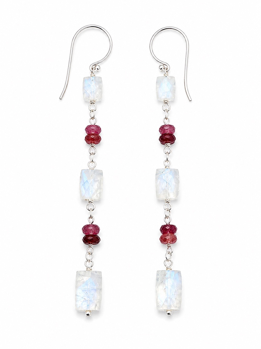 HK10 Moonstone and Pink Tourmaline Hook Earrings (S925)